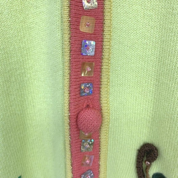 Vintage Berek 2 Tropical Palm Tree Monkey Sz M Novelty Sweater Twinset Beaded - Picture 7 of 11
